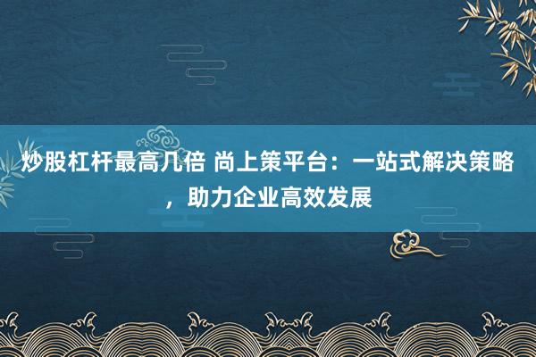 炒股杠杆最高几倍 尚上策平台：一站式解决策略，助力企业高效发展