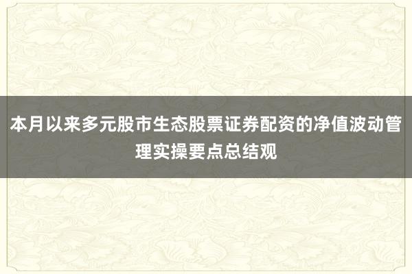 本月以来多元股市生态股票证券配资的净值波动管理实操要点总结观