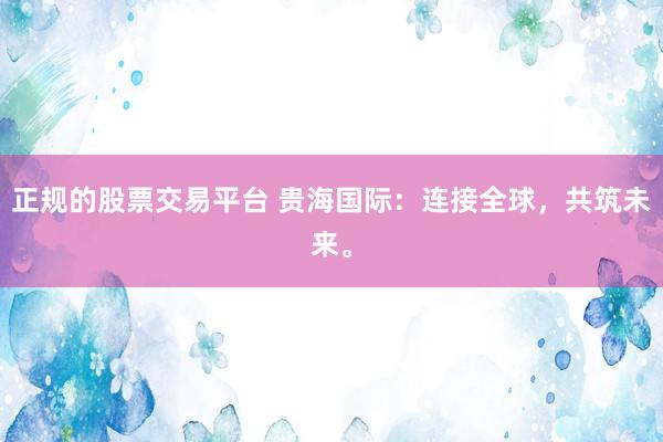 正规的股票交易平台 贵海国际：连接全球，共筑未来。