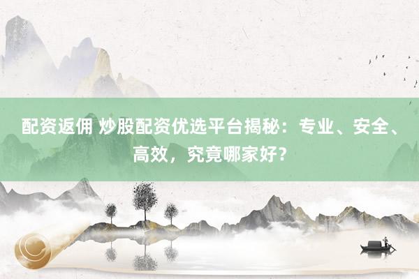 配资返佣 炒股配资优选平台揭秘：专业、安全、高效，究竟哪家好？
